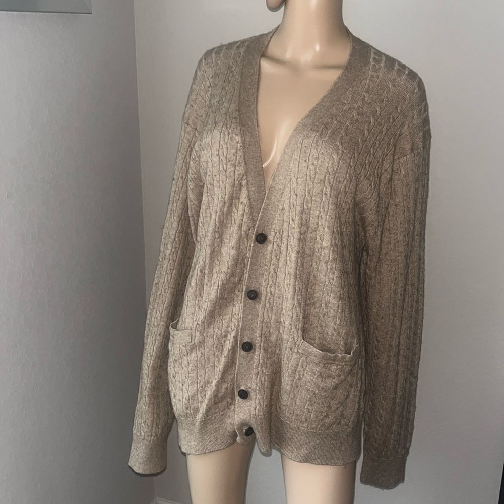 Kallspin tan wool blend button up cardigan w/ pockets